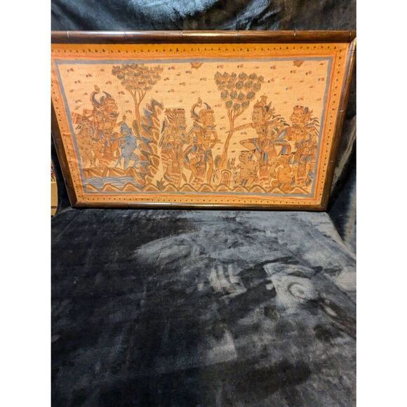 Vintage Balinese Kamasan, Indonesian painting 20th centery textile painting. 20x